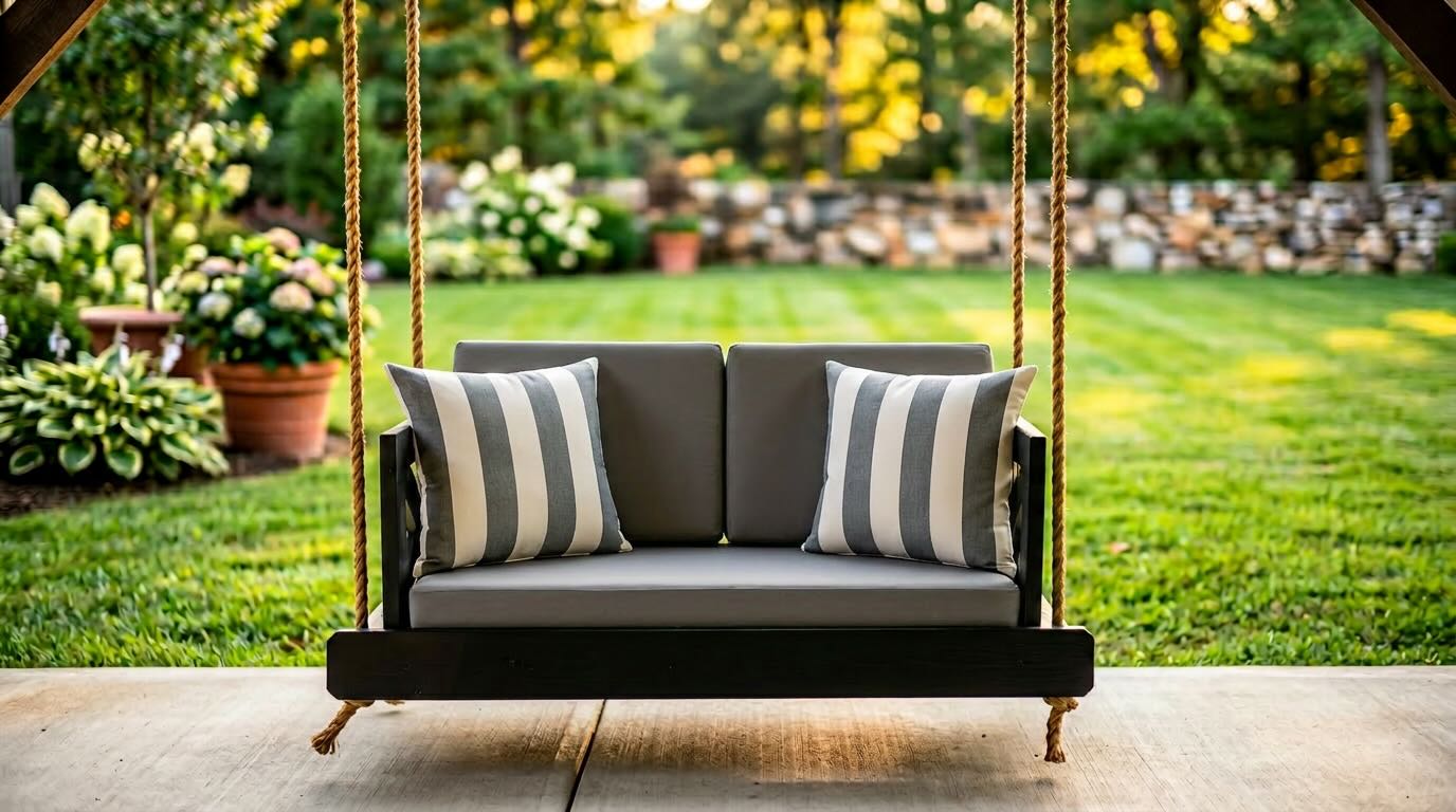 This Hanging Daybed is Elevated by Adding a Classic Fabric Color