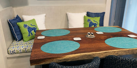 Bright and Playful Breakfast Nook Cushions and Pillows Pop in Sunbrella Thibaut