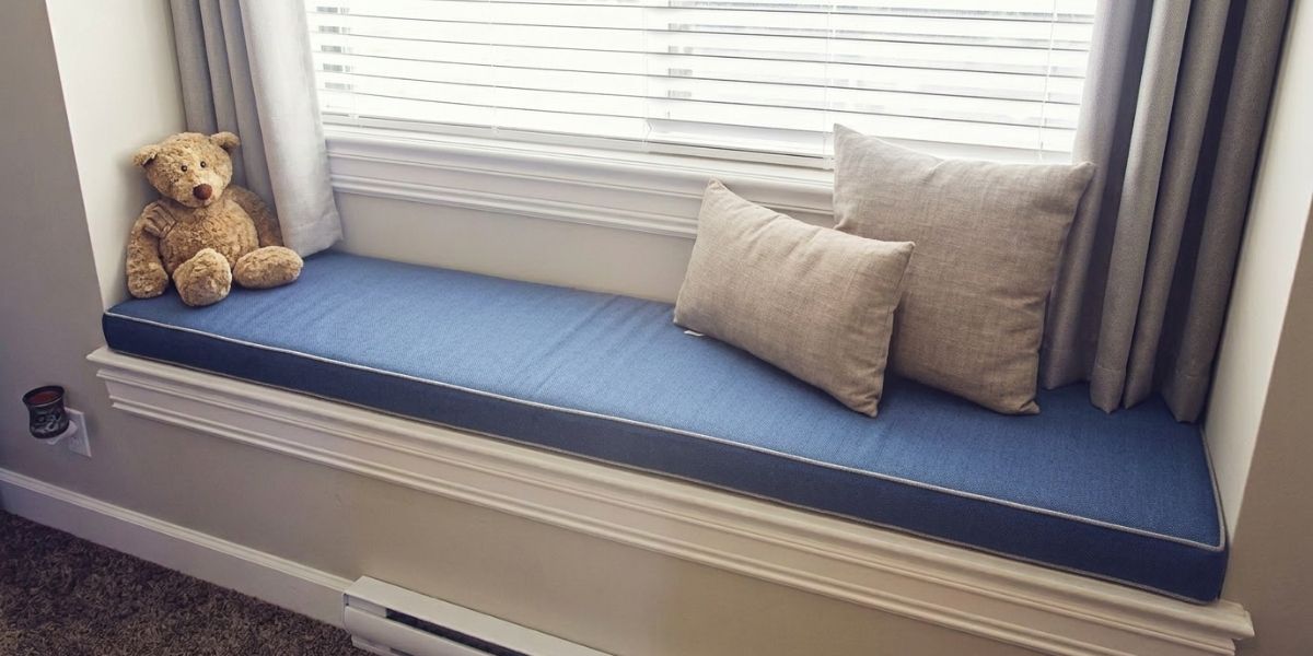 Sunbrella Canvas Sapphire Blue Bench Cushion Rounds Out Comfy Window Seat