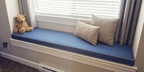 Sunbrella Canvas Sapphire Blue Bench Cushion Rounds Out Comfy Window Seat