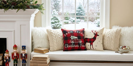 Sunbrella Sailcloth Sailor Bench Cushion Provides Nice Backdrop for Holiday-Themed Nook