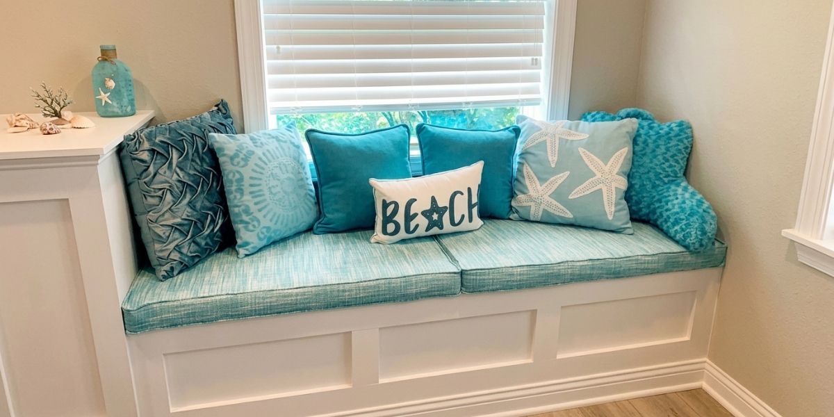 Perfect Pair of Bench Cushions Form this Nautical Themed Space