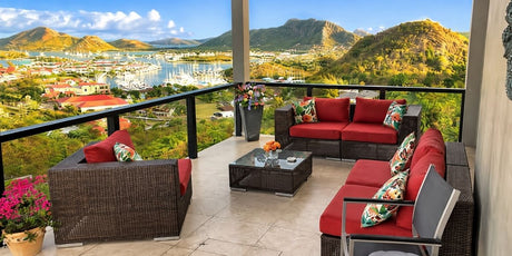 Stunning Sunbrella Crimson Cushion Covers Brighten Scenic Overlook