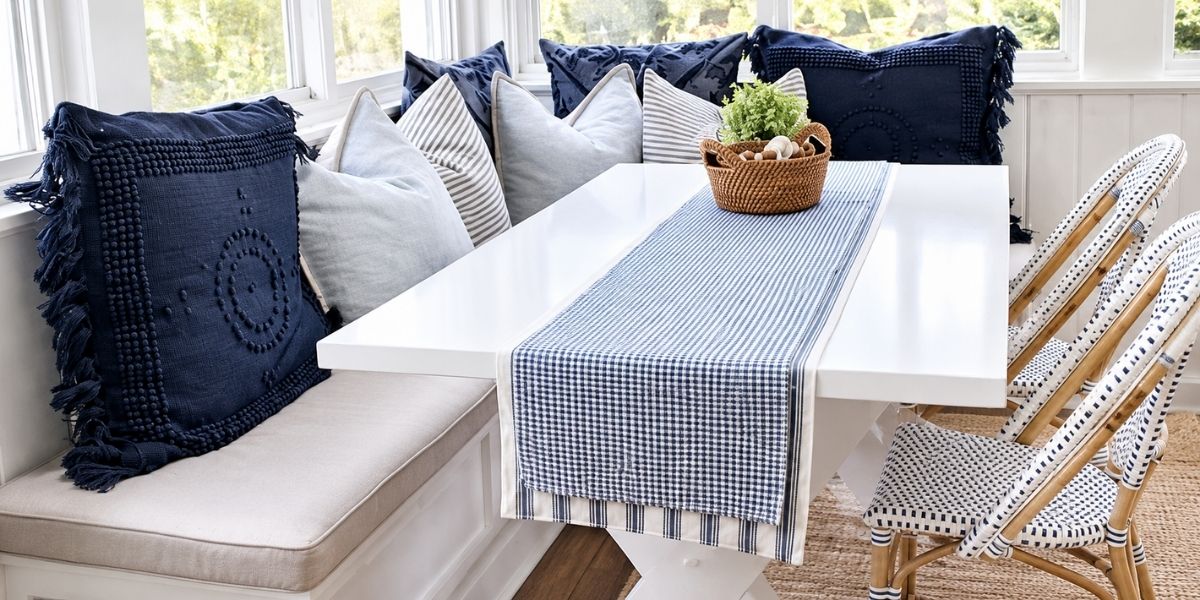 Show-Stopping Breakfast Nook Shines With Sunbrella Echo Ash Custom Cushions