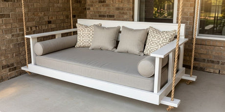 Sunbrella Neutrals Blend Well on Roomy Porch Swing Bed