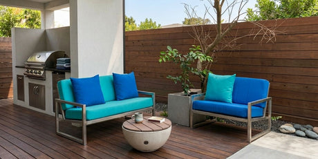 Complementary Ocean Colors Make a Pair of Custom Loveseat Cushions Swim