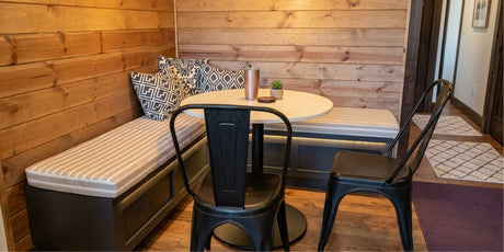 Cushion Set Creates Cozy Breakfast Nook in Sunbrella Shore Linen - Patio Lane