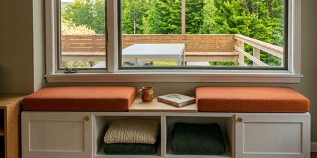 Custom Bench Cushions Help Frame a Window with Sunbrella Spectrum Cayenne