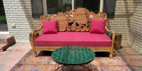 Exotic Sofa Adds Brilliance With Sunbrella Canvas Hot Pink Custom Cushion