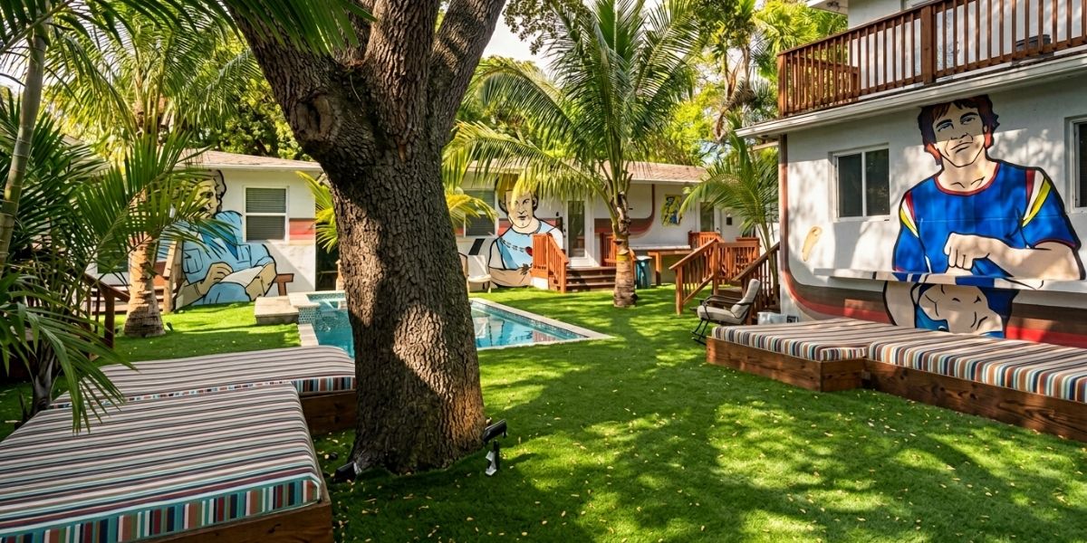 Festive Daybeds Greet Bungalow Guests in Sunbrella Carousel Confetti