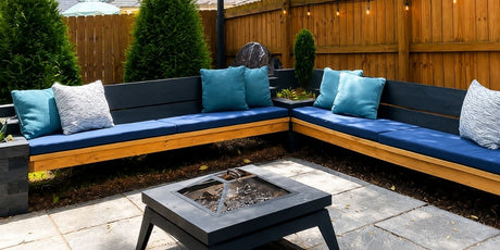 FREE Samples Helped Choose the Perfect Bench Cushions in Sunbrella Spectrum Indigo
