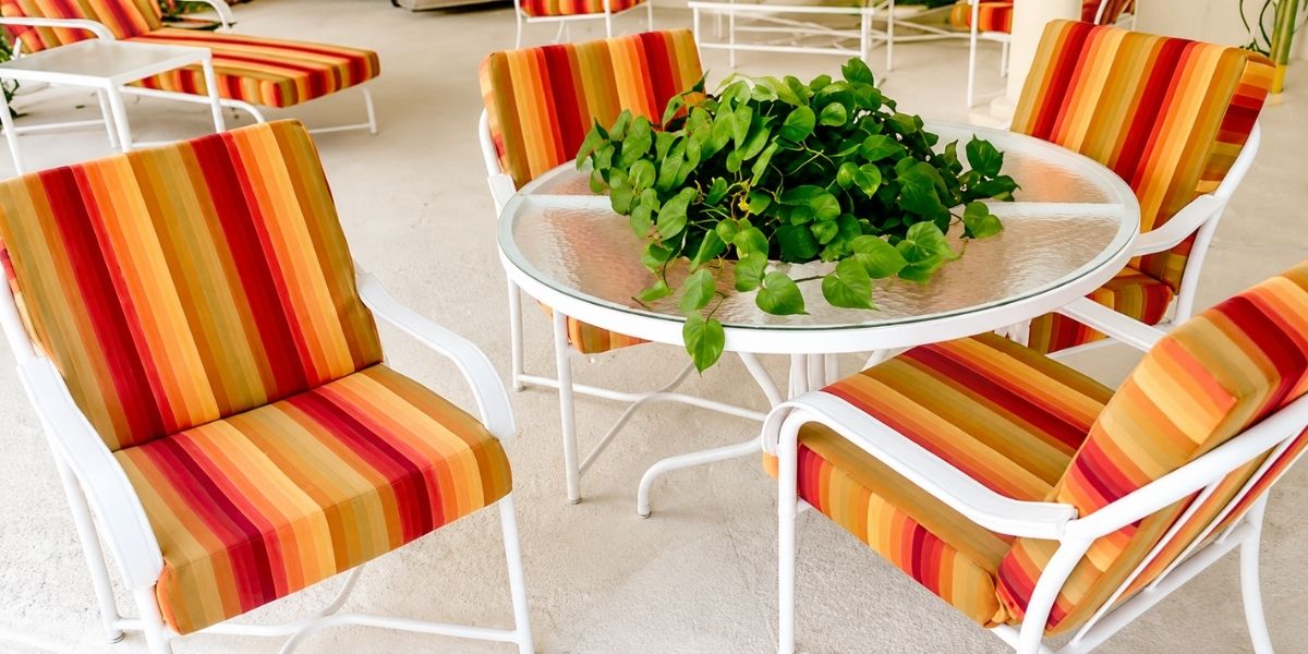 Patio Set Receives Bright Upgrade Thanks to Sunbrella Astoria Sunset and Dri-Fast Foam Cushions
