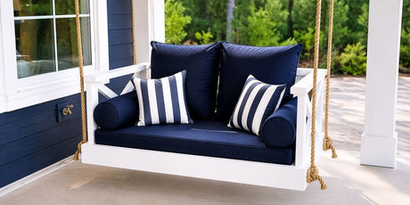 Porch Swing Bed Gets a Full Makeover with Sunbrella Canvas Navy - Patio Lane