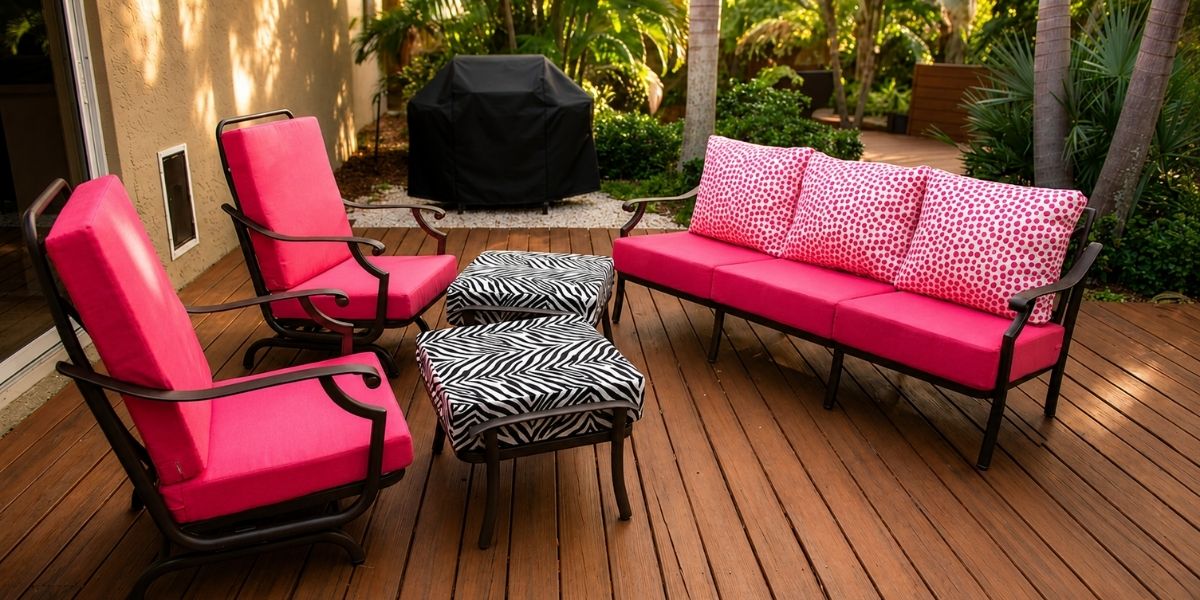 Sunbrella and Thibaut Cushions Turn This Patio into a Hot Pink Paradise - Patio Lane