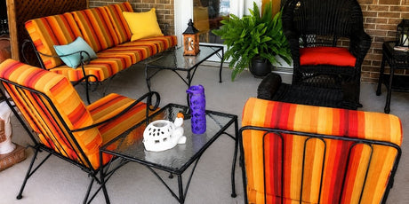 Sunbrella Astoria Sunset Custom Cushions Rejuvenate Half-Century Old Furniture