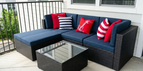 Sunbrella Blend Indigo Cushions Make This Patio Super Inviting
