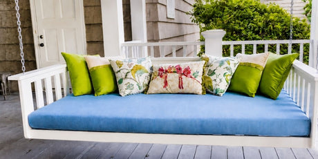Sunbrella Canvas Air Blue Daybed Cushion Shines on Bright Porch