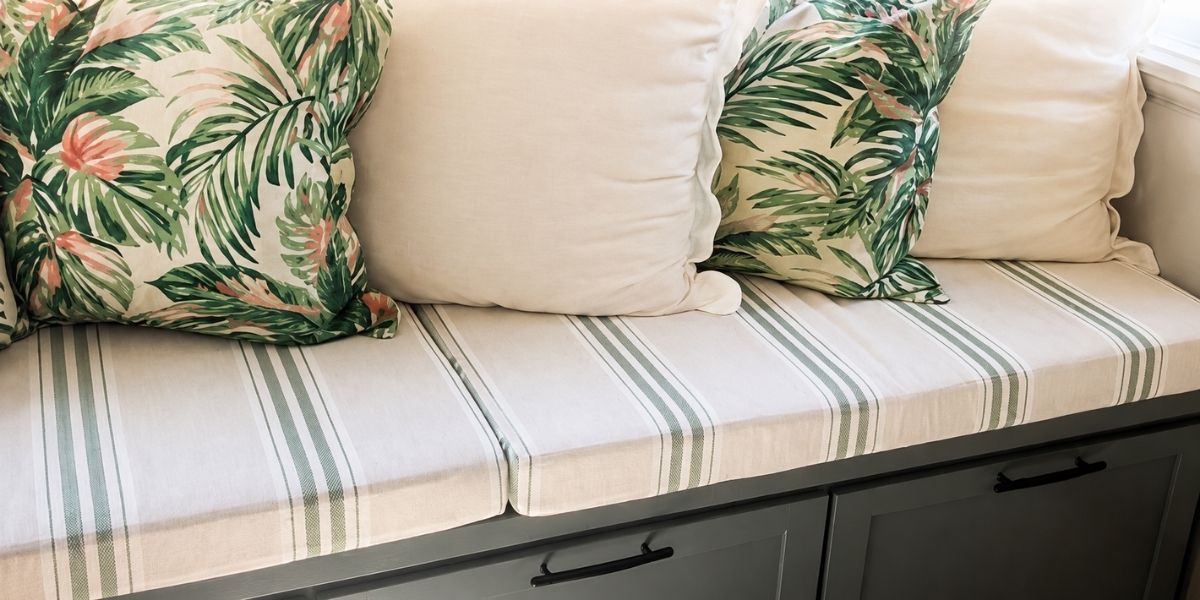Sunbrella Ethos Frond's Elegant Stripes Enhance Window Seat Cushions