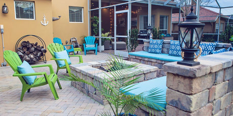 Sunbrella RAIN Fire Pit Cushions and Pillows Add Color Pops to Patio - Patio Lane