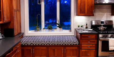 Window Seat Cushion in Sunbrella Bevel Smoke Keeps Kitchen Comfortable