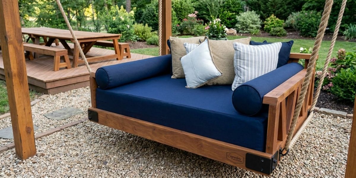 With Sunbrella Canvas Navy, This Patio Is The Perfect Spot to Hang Out Every Season - Patio Lane