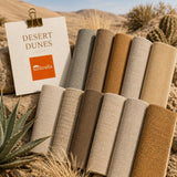 Desert Dunes neutral outdoor fabric sample pack featuring sand, stone, mocha and warm earth-tone fabric swatches