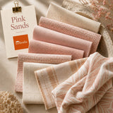 Pink Sands outdoor fabric sample pack with blush, peach and warm neutral fabric swatches