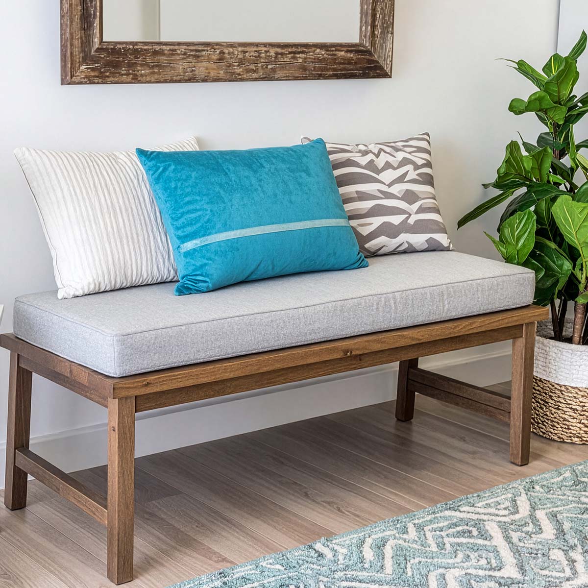 Custom indoor bench cushion in Sunbrella fabric