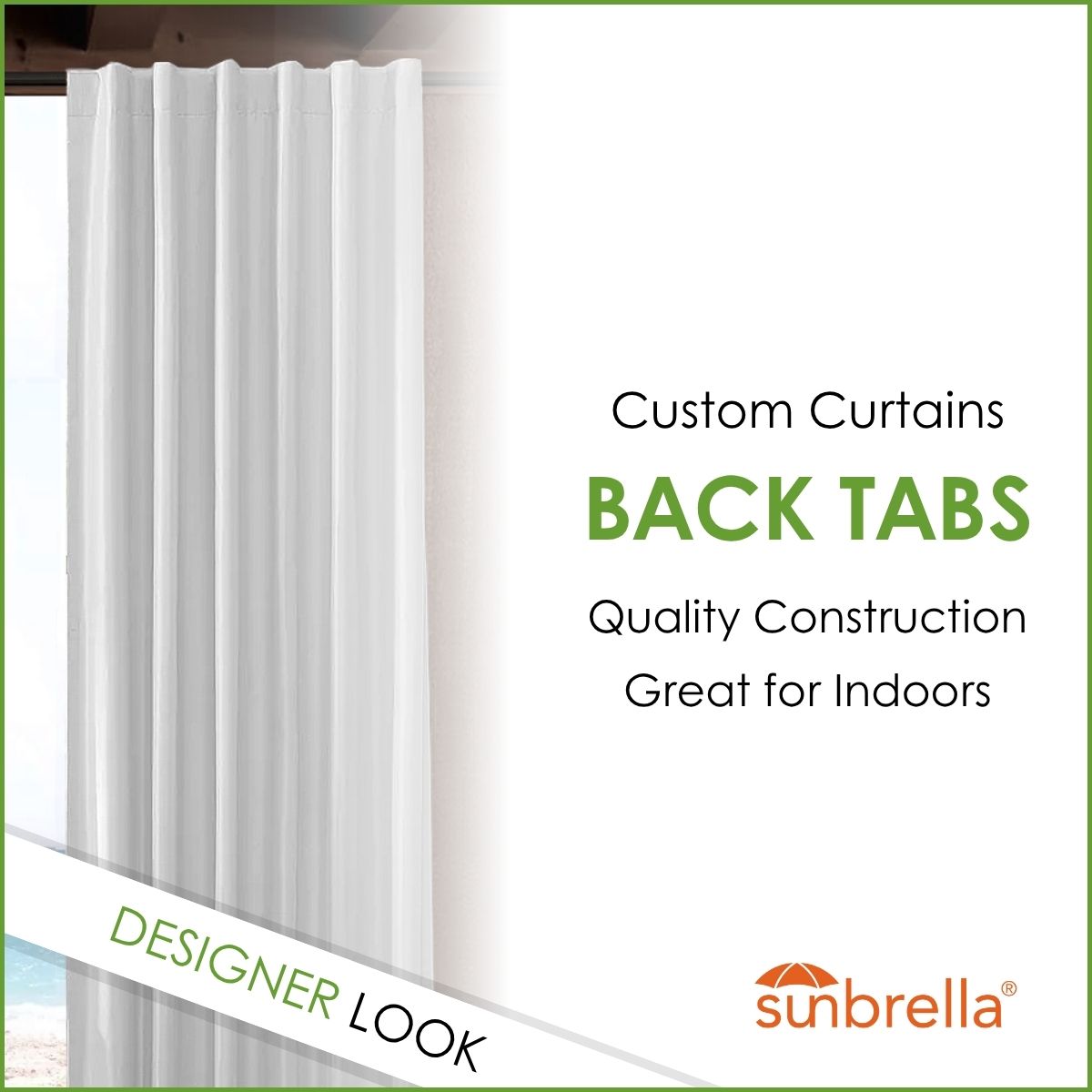 Custom Size Indoor/Outdoor Sunbrella Drapery Curtains with Back Tabs - Patio Lane