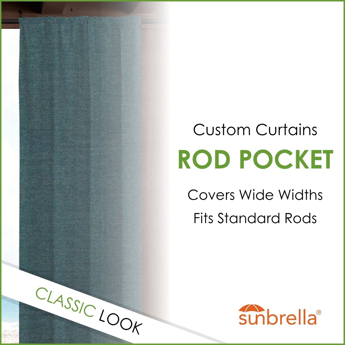 Custom Size Indoor/Outdoor Sunbrella Drapery Curtains with Rod Pocket - Patio Lane
