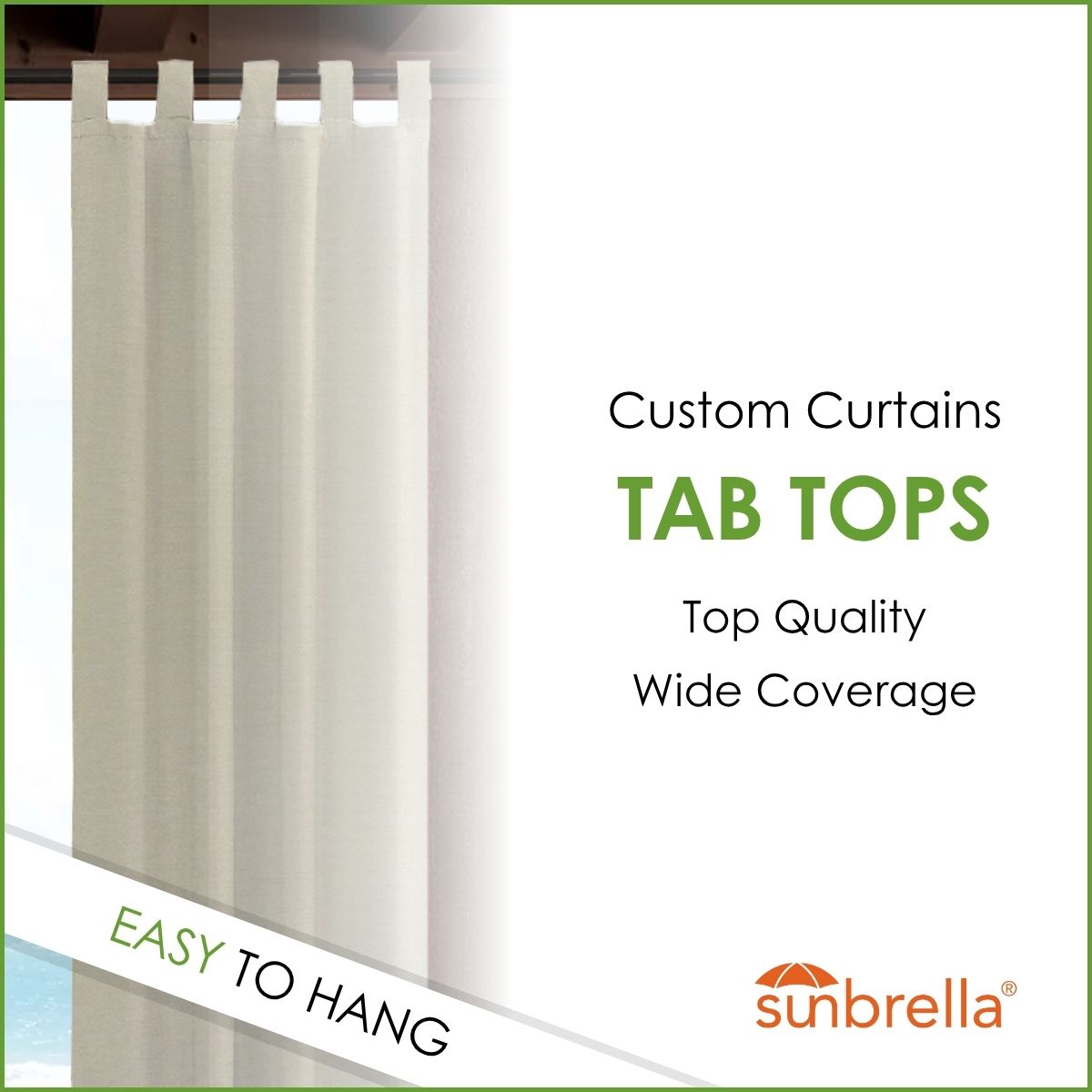 Custom Size Indoor/Outdoor Sunbrella Drapery Curtains with Tab Tops - Patio Lane