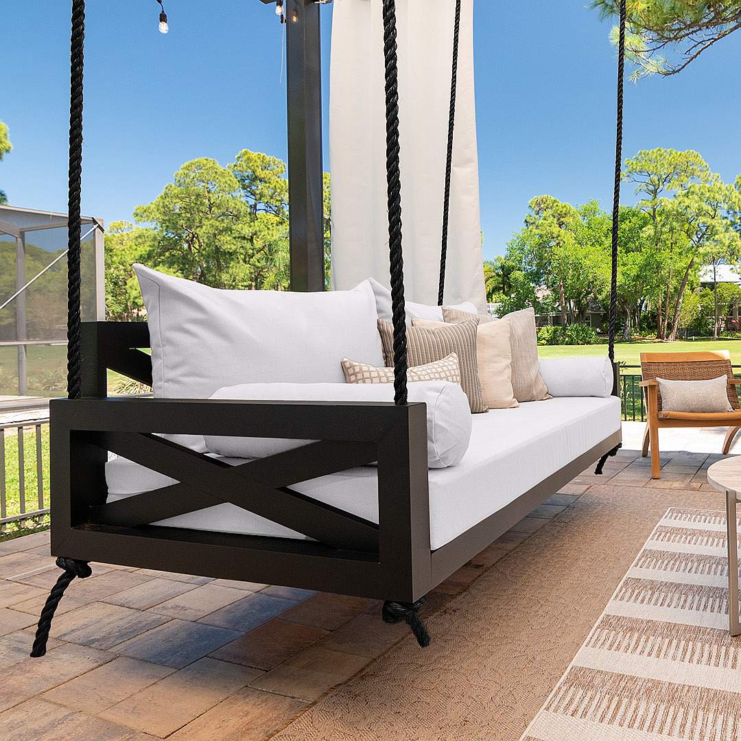 The Maggie Swing Bed - Twin Size - Textured Black Finish - Black Poly Rope