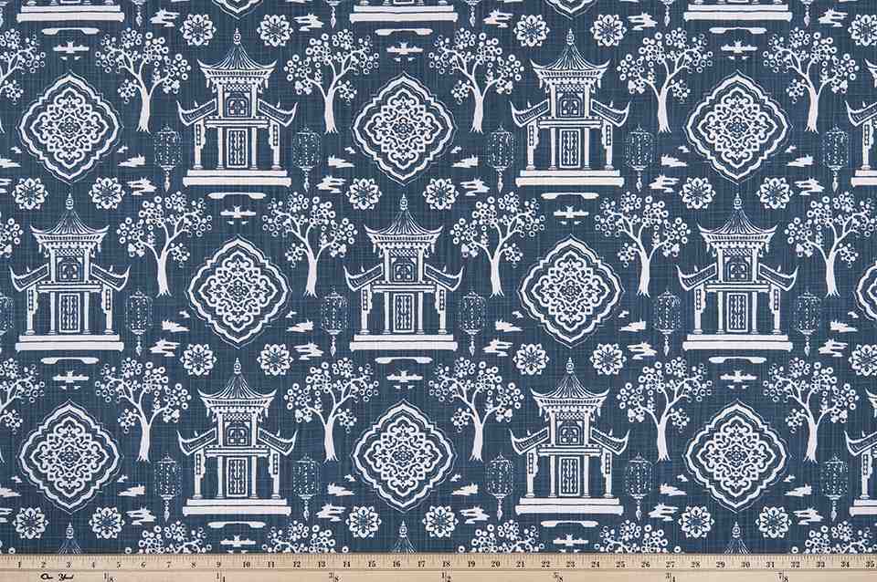Premier Prints Spirit Regal Navy Slub Canvas Chinoiserie Collection Multipurpose Fabric