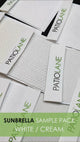 Outdoor fabric sample pack featuring Sunbrella neutral fabrics for cushions curtains and pillows