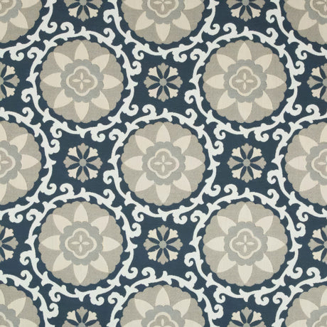 Sample of Kravet Sunbrella Exotic Suzani Indigo 31969 - 1516 Oceania Indoor Outdoor Collection Upholstery Fabric