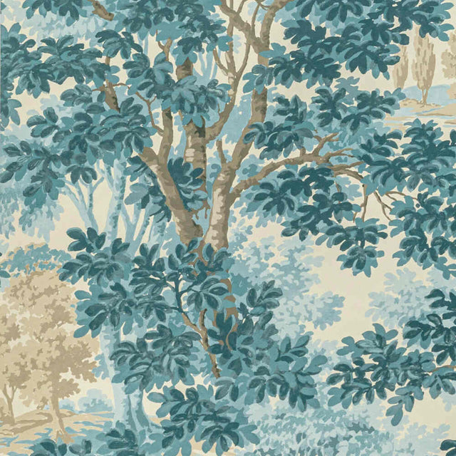 Sample of Lee Jofa Woodland Paper Aqua 2022104-13 Bunny Williams Arcadia Wallpaper Collection Wall Covering