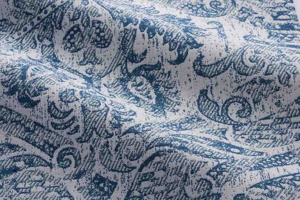 Sample of Perennials Go For Baroque Delft 736-391 Timothy Corrigan Collection Upholstery Fabric