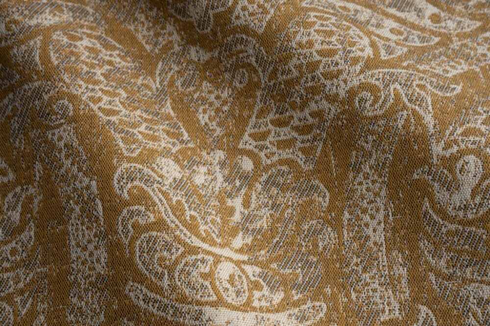 Sample of Perennials Go For Baroque Venetian Gold 736-394 Timothy Corrigan Collection Upholstery Fabric