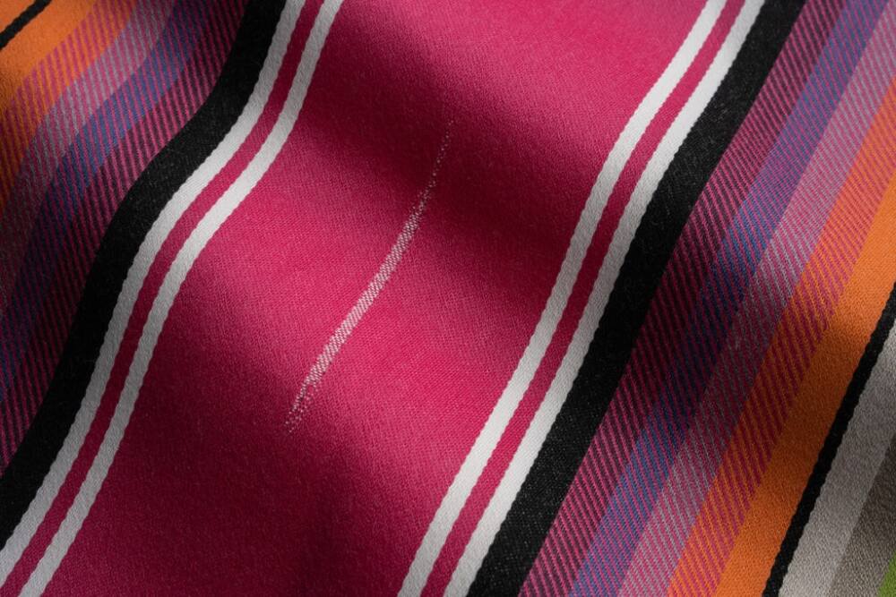 Sample of Perennials Tejas Stripe Hibiscus 460-334 Far West Liz Lambert Collection Upholstery Fabric