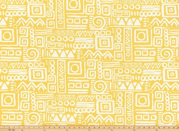 Sample of Premier Prints Glyphic Spice Yellow Upholstery Fabric