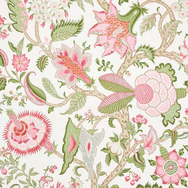 Schumacher Arborvitae Pink and Leaf 177371 Schumacher Classics Collection Indoor Upholstery Fabric
