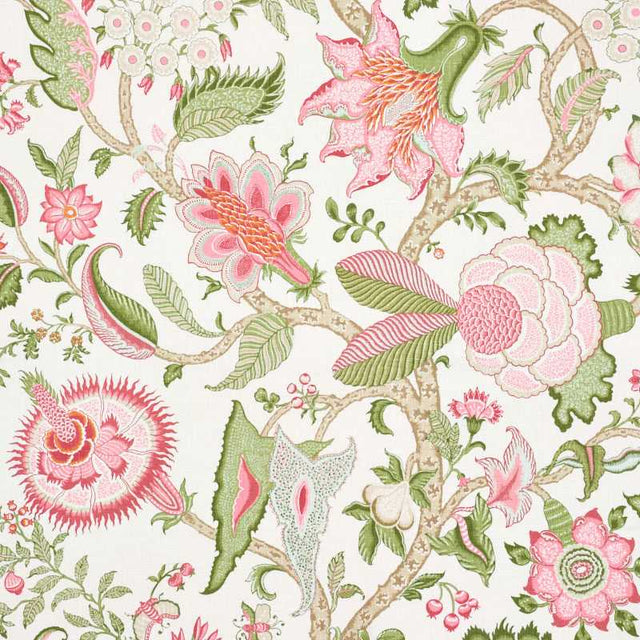 Schumacher Arborvitae Pink and Leaf 177371 Schumacher Classics Collection Indoor Upholstery Fabric