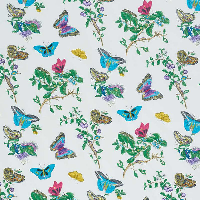 Schumacher Baudin Butterfly Chintz Turquoise 178721 Schumacher Classics Collection Indoor Upholstery Fabric