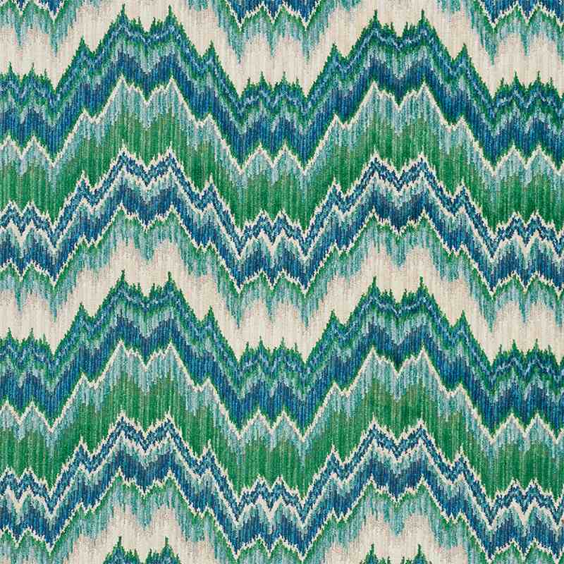 Schumacher Bezique Flamestitch Velvet Blue and Green 78791 Cut and Patterned Velvets Collection Indoor Upholstery Fabric