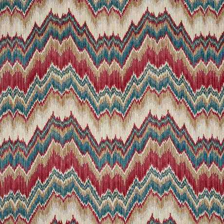 Schumacher Bezique Flamestitch Velvet Red and Peacock 78790 Cut and Patterned Velvets Collection Indoor Upholstery Fabric