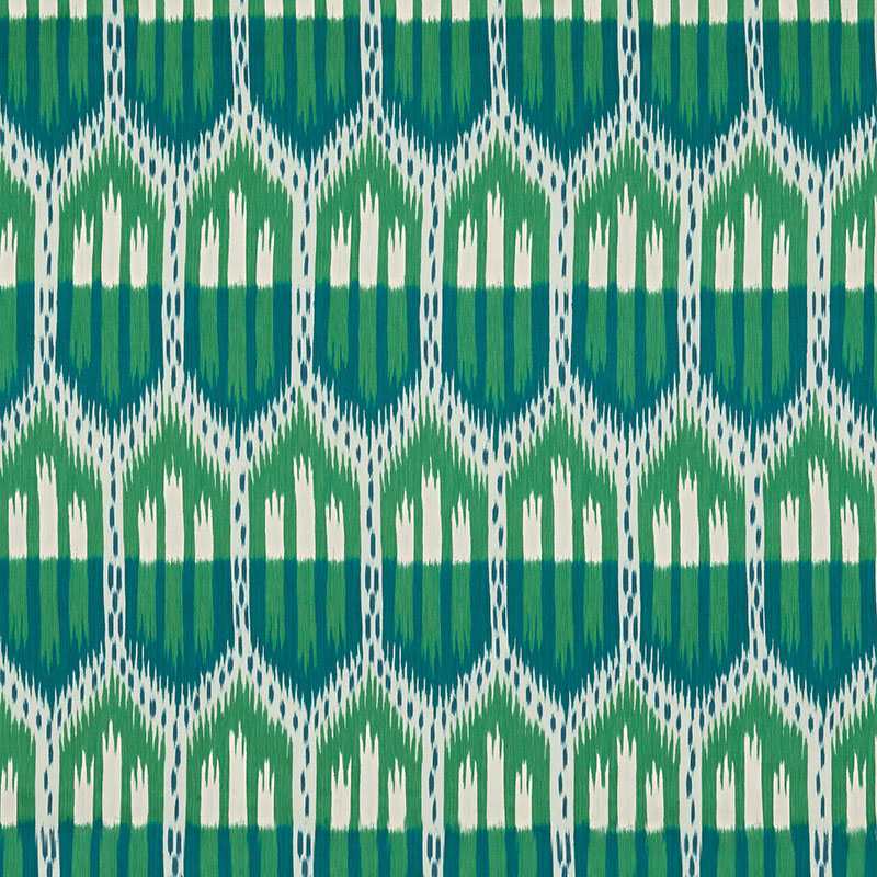Schumacher Bukhara Ikat Emerald and Peacock 176083 Ikat Collection Indoor Upholstery Fabric