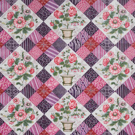 Schumacher Caldwell Patchwork Chintz Fuschia And Plum 180121 Schumacher Classics Collection Indoor Upholstery Fabric