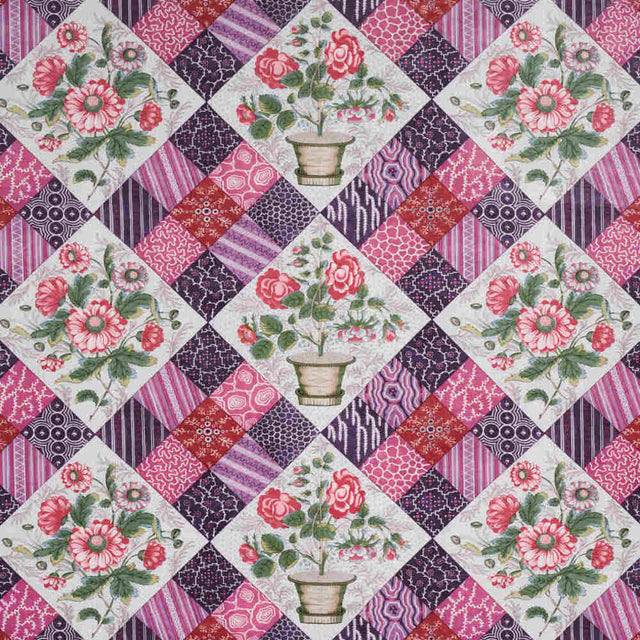 Schumacher Caldwell Patchwork Chintz Fuschia And Plum 180121 Schumacher Classics Collection Indoor Upholstery Fabric