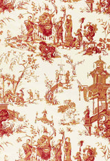 Schumacher Chinois Creme & Red 168276 Schumacher Classics Collection Indoor Upholstery Fabric
