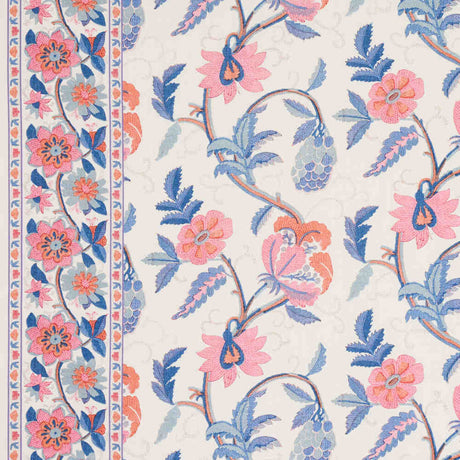 Schumacher Indali Bordered Linen Rose And Indigo 180112 Schumacher Classics Collection Indoor Upholstery Fabric